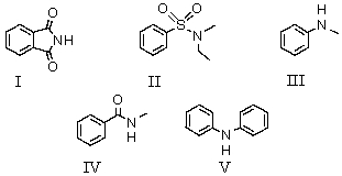 <strong>Which of these compounds is soluble in dilute sodium hydroxide solution? </strong> A)I B)II C)III D)IV E)V