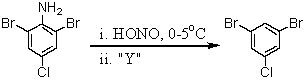 <strong>Consider the synthesis below.What is reagent Y? </strong> A)Br<sub>2</sub>/FeBr<sub>3</sub> B)CuBr C)CuBr<sub>2</sub> D)H<sub>3</sub>PO<sub>2</sub>/H<sub>2</sub>O E)H<sub>3</sub>PO<sub>4</sub>