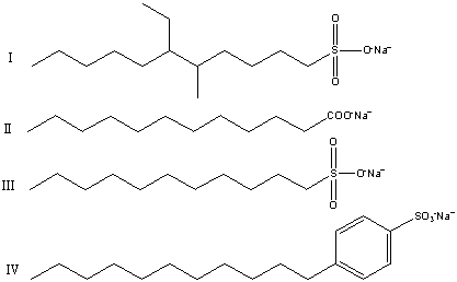 <strong>What of the following structures is a biodegradable soap or detergent? </strong> A)I,III and IV B)Only I C)II and III D)III and IV E)I and III