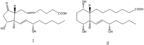 <strong>The compounds I and II are: </strong> A)Prostaglandins. B)Terpenoids. C)I is a prostaglandin; II is not a prostaglandin. D)I is an E type prostaglandin; II is an F type prostaglandin. E)Both are fatty acids.
