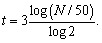A certain strain of bacteria divides every three hours. If a colony is started with 50 bacteria, then the time t (in hours) required for the colony to grow to N bacteria is given by   Find the time required for the colony to grow to two million bacteria.<div style=padding-top: 35px> 