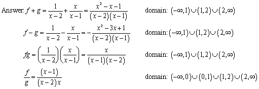 For the functions and , find , , , and their domains. 10. Given and , find .