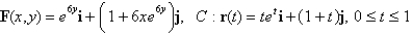 Find a function f such that , and use it to evaluate along the given curve C.