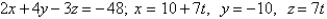 Find the point at which the line given by the parametric equations below intersects the plane.