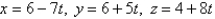 Find an equation of the plane that passes through the point   and contains the line  <div style=padding-top: 35px> 