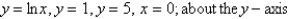 Find the volume of the solid obtained by rotating the region bounded by the given curves about the specified line.  