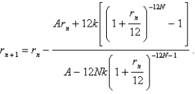 <strong>The size of the monthly repayment k that amortizes a loan of A dollars in N years at an interest rate of r per year, compounded monthly, on the unpaid balance is given by The value of r can be found by performing the iteration A family secured a loan of $360,000 from a bank to finance the purchase of a house. They have agreed to repay the loan in equal monthly installments of $2476 over 25 years. Find the interest rate on this loan. Round the rate to one decimal place.</strong> A)8.7% B)7.7% C)6.7% D)5.7%