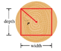 <strong>A rectangular beam will be cut from a cylindrical log of radius inches. Suppose that the strength of a rectangular beam is proportional to the product of its width and the square of its depth. Find the dimensions of the strongest beam that can be cut from the cylindrical log. </strong> A) in, in B) in, in C) in, in D) in, in E) in, in