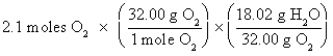 <strong>Which of the following is the correct setup for the problem How many grams of H<sub>2</sub>O will be produced from 2.1 moles of O<sub>2</sub> and an excess of H<sub>2</sub>S? according to the reaction 2H<sub>2</sub>S + 3O<sub>2</sub> 2H<sub>2</sub>O + 2SO<sub>2</sub></strong> A) B) C) D)
