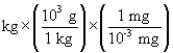 <strong>According to dimensional analysis, which of the following is the correct setup for the problem How many milligrams are there in 85 kilograms?</strong> A) 85 B) 85 C) 85 D) 85