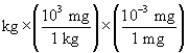 <strong>According to dimensional analysis, which of the following is the correct setup for the problem How many milligrams are there in 85 kilograms?</strong> A) 85 B) 85 C) 85 D) 85
