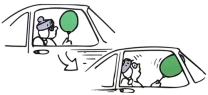 <strong>A little girl sits in a car at a traffic light holding a helium-filled balloon as shown in the illustration below. The windows are closed and the car is relatively airtight. When the light turns green and the car accelerates forward, her head pitches backward but the balloon pitches forward. Why? </strong> A) This demonstration will only work with a helium filled mylar balloon since the mylar is unaffected by the motion of the air moving backwards inside the car. B) Since helium is lighter than air, it will follow the path of the car and not the direction of movement of the air within it. C) Since the car is relatively airtight and the balloon is not anchored to the car, the balloon will be unaffected by the acceleration of the car. D) The air inside the car has more inertia than the helium in the helium balloon. Therefore, although the air pitches backwards, the lighter helium moves forward.
