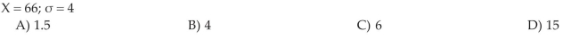 A random variable X is normally distributed with = 60. Convert the value of X to a z-score, if the standard deviation is as given.