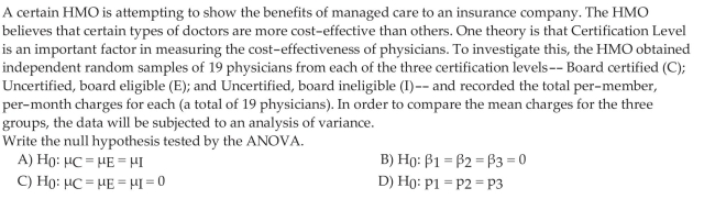 Test a Hypothesis Regarding Three or More Means Using One -Way ANOVA