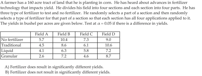 Conduct Analysis of Variance on the Randomized Complete Block Design