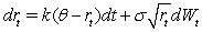 <strong>In the Cox-Ingersoll-Ross or CIR model,interest rates are specified by the following stochastic process: One attractive feature of this process relative to the Vasicek interest rate process is that</strong> A)Interest rates are always non-negative in CIR while they may be negative in the Vasicek model. B)There are parameter restrictions which guarantee non-negative stochastic interest rates in the CIR model,but there are no such restrictions possible in the Vasicek model. C)It has extra parameters,so can fit observed yield curves better. D)It allows for imperfect instantaneous correlation between rates of different maturities,whereas in the Vasicek model,they are perfectly correlated.
