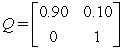 <strong>There are two ratings in a very simple world: non-default (ND)and default (D).The risk-neutral rating transition matrix per year is given by: i.e. ,the probability of defaulting when the current state is non-default is 0.10,and a defaulted bond never leaves that state and has zero recovery.The three-year zero-coupon risk-free rate is 4% (continuously-compounded).The price of a default-risk-bearing three-year unit face value zero-coupon bond is:</strong> A)0.55 B)0.60 C)0.65 D)0.70