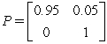 <strong>There are two ratings in a very simple world: non-default (ND)and default (D).The real-world rating transition matrix per year is given by: i.e. ,the probability of defaulting when the current state is non-default is 0.05,and a defaulted bond never leaves that state and has zero recovery.The two-year zero-coupon risk-free rate is 4% (continuously-compounded).The price of a default-risk-bearing two-year $100 face value zero-coupon bond is $88.If the off-diagonal one-period transition probabilities in the real-world transition matrix are multiplied by a premium adjustment to get the risk-neutral transition matrix (as in the Jarrow-Lando-Turnbull model),then given the price of the two-year bond,what is the value of ?</strong> A)1.97 B)2.00 C)2.03 D)2.10