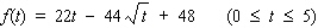 The average speed of a vehicle on a stretch of Route 134 between 6 a.m. and 11 a.m. on a typical weekday is approximated by the function where f(t) is measured in miles per hour and t is measured in hours, with corresponding to 6 a.m. Find the interval where f is decreasing and the interval where f is increasing.