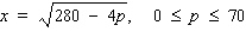 The quantity demanded each week x (in units of a hundred) of the Mikado miniature camera is related to the unit price p (in dollars) by the demand equation . When is demand unitary? Hint: Solve for p.