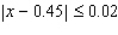 The diameter x (in inches) of a batch of ball bearings manufactured by PAR Manufacturing satisfies the inequality   What is the smallest diameter a ball bearing in the batch can have?