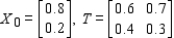 <strong>Find (the probability distribution of the system after two observations) for the given distribution vector and the given transition matrix . </strong> A) B) C) D) 