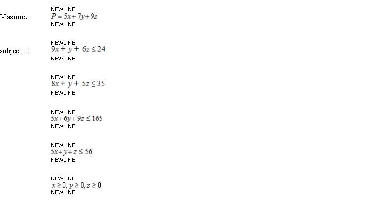 Solve the linear programming problem by the simplex method.