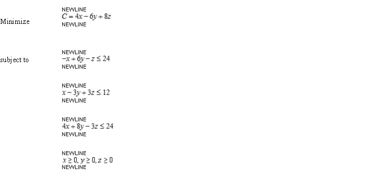 Use the simplex method for solving nonstandard problems to solve the given linear programming problem.