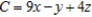 Use the simplex method for solving nonstandard problems to solve the given linear programming problem. x = __________ y = __________ z = __________ C = __________