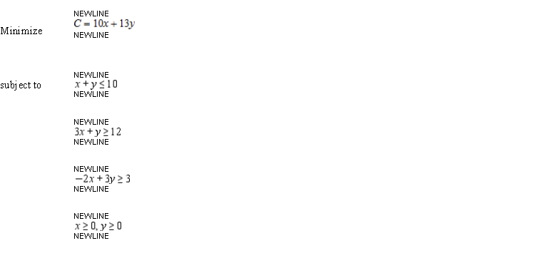 Solve the linear programming problem by the method of corners. Minimize subject to