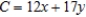 Solve the linear programming problem by the method of corners. x = __________; y = __________; C = __________