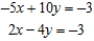 <strong>Determine whether the system of linear equations has one and only one solution, infinitely many solutions, or no solution. Find all solutions whenever they exist. </strong> A) One and only one solution;( , ) B) No solution C) One and only one solution; ( , ) D) Infinitely many solutions E) One and only one solution; ( , )