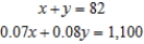 <strong>Formulate but do not solve the problem. Michael Perez has a total of $1,100 on deposit with two savings institutions. One pays interest at the rate of 7%/year, whereas the other pays interest at the rate of 8%/year. If Michael earned a total of $82 in interest during a single year, how much does he have on deposit in each institution? Let x be the amount of money in saving institution with interest at the rate of 7%/year.</strong> A) B) C) D)