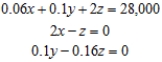 <strong>Formulate but do not solve the problem. The annual returns on Sid Carrington's three investments amounted to $28,000: 6% on a saving account, 10% on mutual funds and 16% on bonds. The amount of Sid's investment in bouds was twice the amount of his investment in the savings account and the interest earned from his investment in bounds was equal to the dividends he received from his investment in mutual funds. Find how much money he placed in each type of investment. Let x be the money invested in saving account, y be the money investedr in mutual funds and z be the money invested in bonds.</strong> A) B) C) D) E)