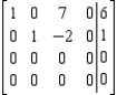 Given that the augmented matrix in row-reduced form is equivalent to the augmented matrix of a system of linear equations, determine whether the system has a solution and find the solution or solutions to the system, if they exist.