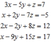 Solve the system of linear equations, using the Gauss-Jordan elimination method. If there is no solution, answer none. __________ __________ __________