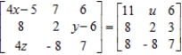 Solve for u, x, y, and z in the matrix equation.  