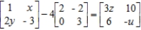 Solve for u, x, y, and z in the matrix equation.  