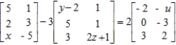Solve for u, x, y, and z in the matrix equation.  