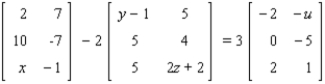 Solve for u, x, y, and z in the matrix equation.  