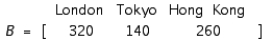 Cindy regularly makes long distance phone calls to three foreign cities: London, Tokyo, and Hong Kong. The matrices A and B give the lengths (in minutes) of her calls during peak and nonpeak hours, respectively, to each of these three cities during the month of June. and The costs for the calls (in dollars per minute) for the peak and nonpeak periods in the month in question are given, respectively, by the matrices Compute the matrix . Give the answer to one decimal place.