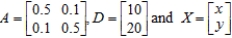 Solve the matrix equation for the given matrices A, D and X. Round each number to two decimal places, if necessary. x = __________ y = __________