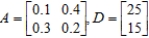 Matrix A is an input-output matrix associated with an economy, and matrix D (units in millions of dollars) is a demand vector. Find the final outputs of each industry so that the demands of both industry and the open sector are met. Round each answer to two decimal places, if necessary. $__________ million output of the first sector $__________ million output of the second sector
