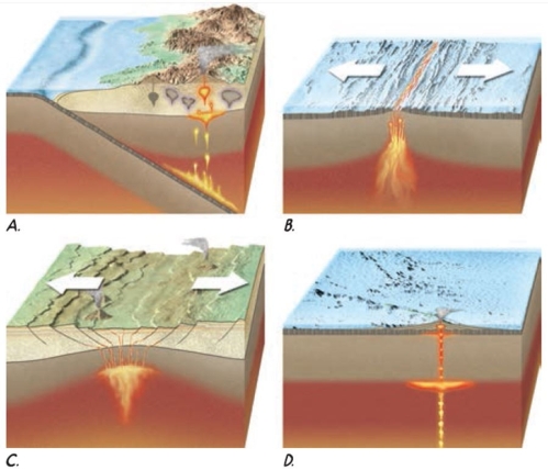 Match the name of the tectonic feature with the Figure. -Hot spot