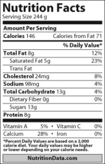 Shown here is a nutrition facts label for 1 cup of whole cow's milk. Which of the following is most abundant by weight in 1 cup of whole milk? (1,000 mg = 1 g)