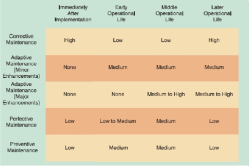 -As shown in the accompanying figure, maintenance expenses usually are high when a system is implemented because problems must be detected, investigated, and resolved by _____.