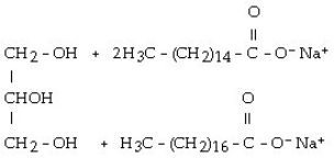<strong>Palmitic acid is a 16 carbon acid. In a balanced equation, the products of the saponification of glyceryl tripalmitate (tripalmitin) are</strong> A) B) C) D) E)