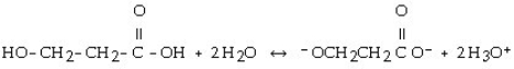 <strong>Which of the following is the reaction for the ionization of β-hydroxypropanoic acid in water?</strong> A) B) C) D) E)