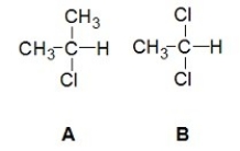 <strong>Use the structures below to answer: </strong> A) A is chiral and B is achiral B) A is achiral and B is chiral C) both A and B are chiral D) both A and B are achiral
