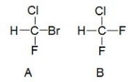 <strong>Use the structures below to answer: </strong> A) A is chiral and B is achiral B) A is achiral and B is chiral C) both A and B are chiral D) both A and B are achiral